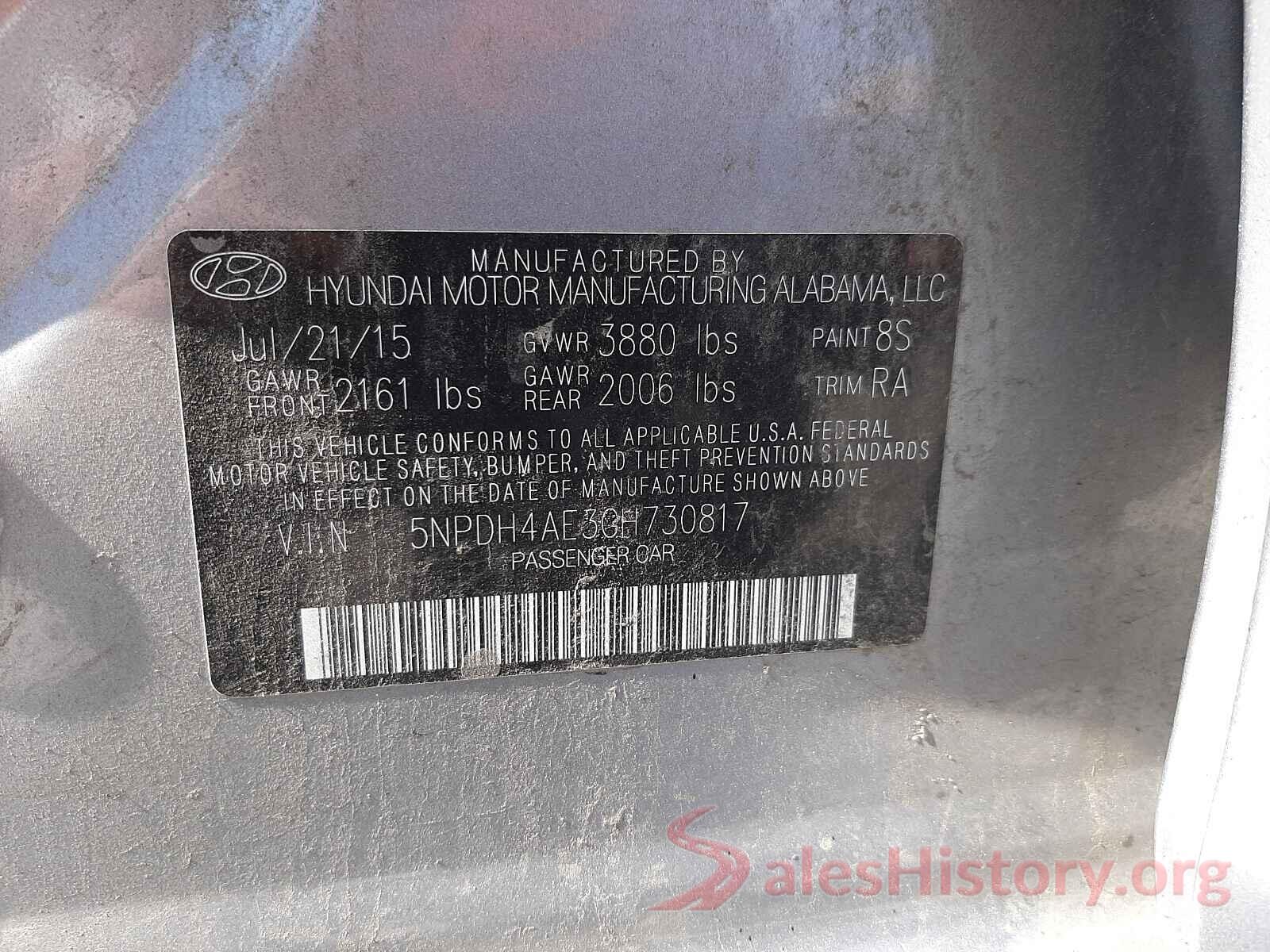 5NPDH4AE3GH730817 2016 HYUNDAI ELANTRA