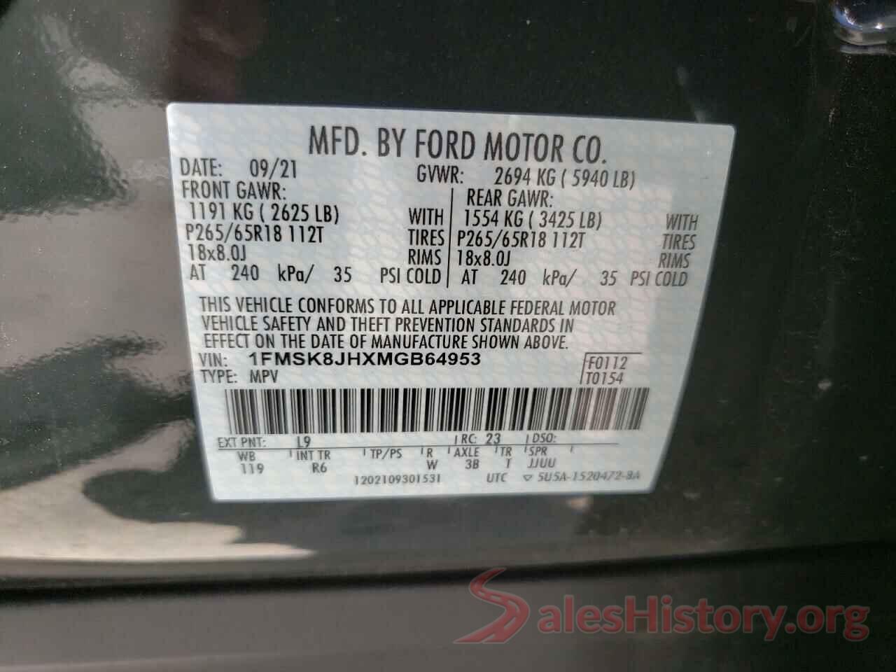 1FMSK8JHXMGB64953 2021 FORD EXPLORER