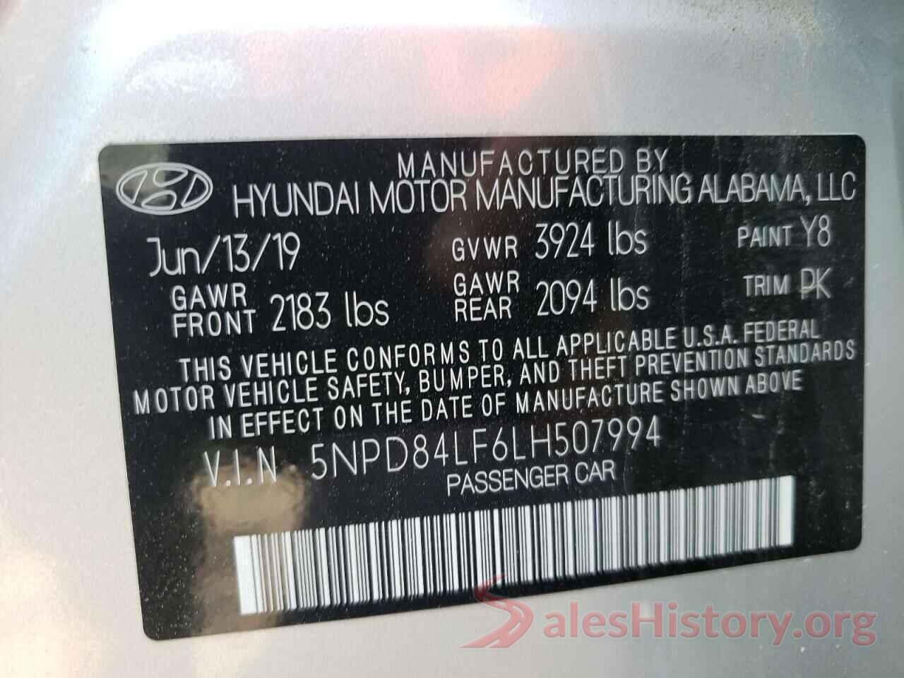 5NPD84LF6LH507994 2020 HYUNDAI ELANTRA