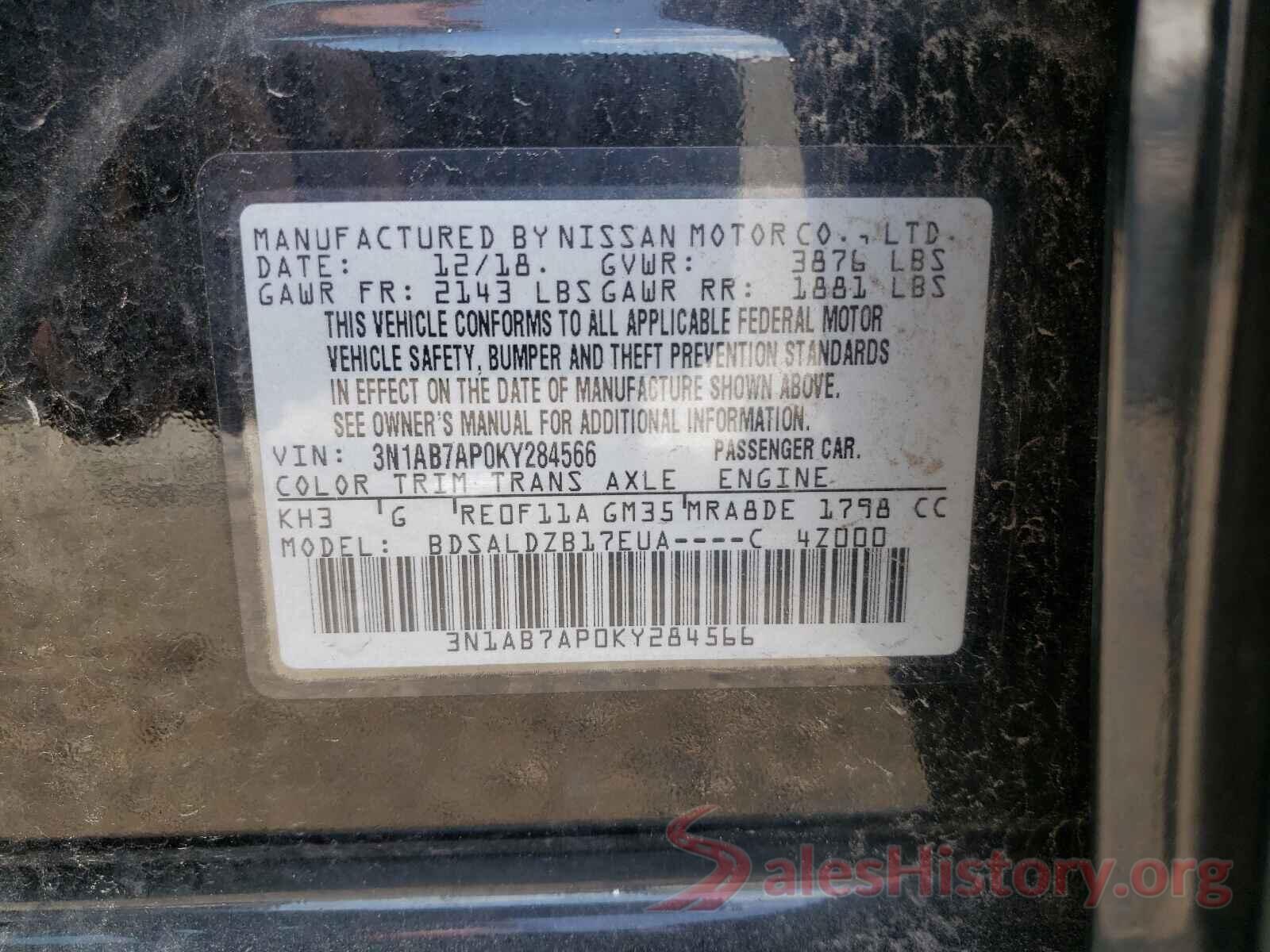 3N1AB7AP0KY284566 2019 NISSAN SENTRA