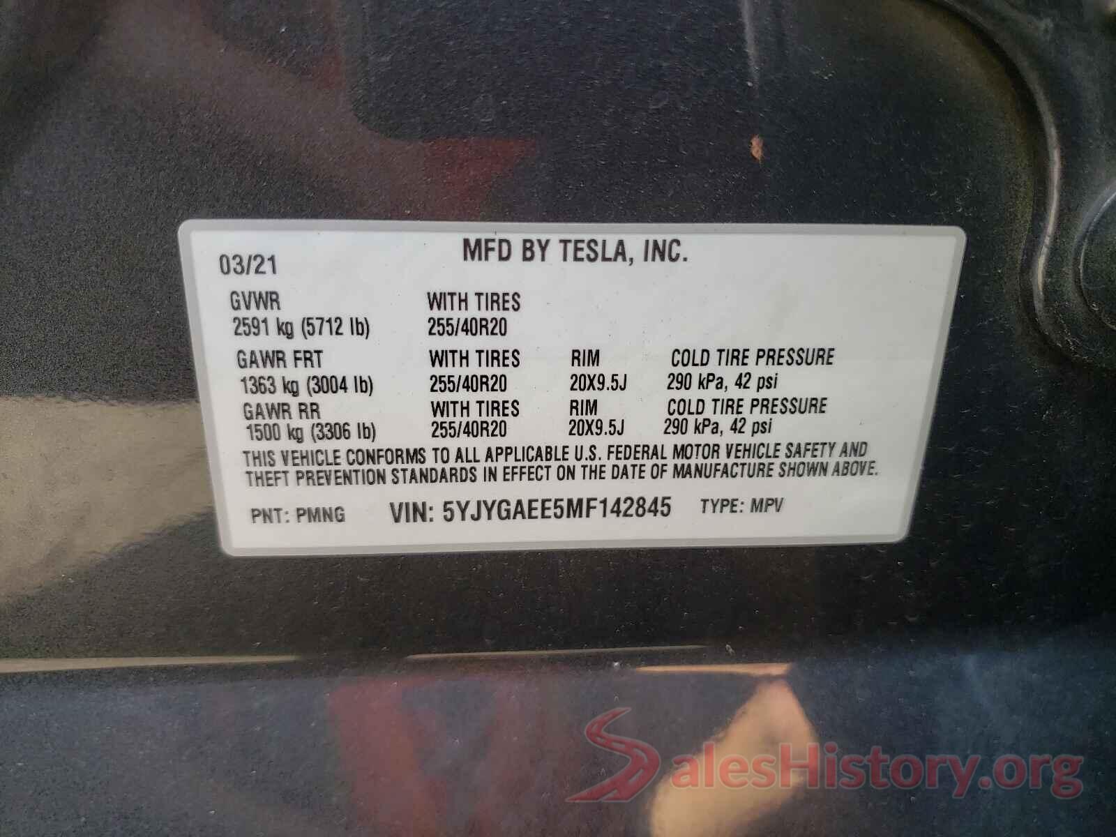 5YJYGAEE5MF142845 2021 TESLA MODEL Y