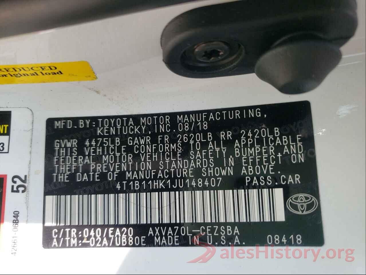 4T1B11HK1JU148407 2018 TOYOTA CAMRY