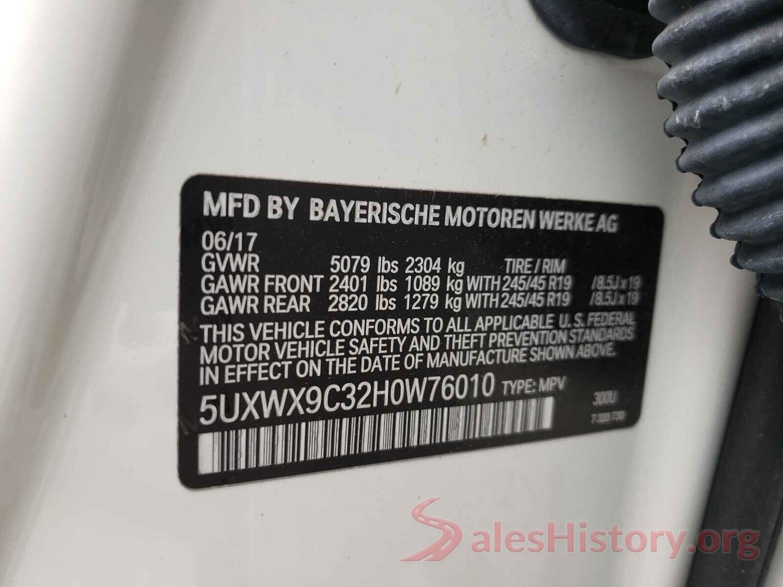 5UXWX9C32H0W76010 2017 BMW X3