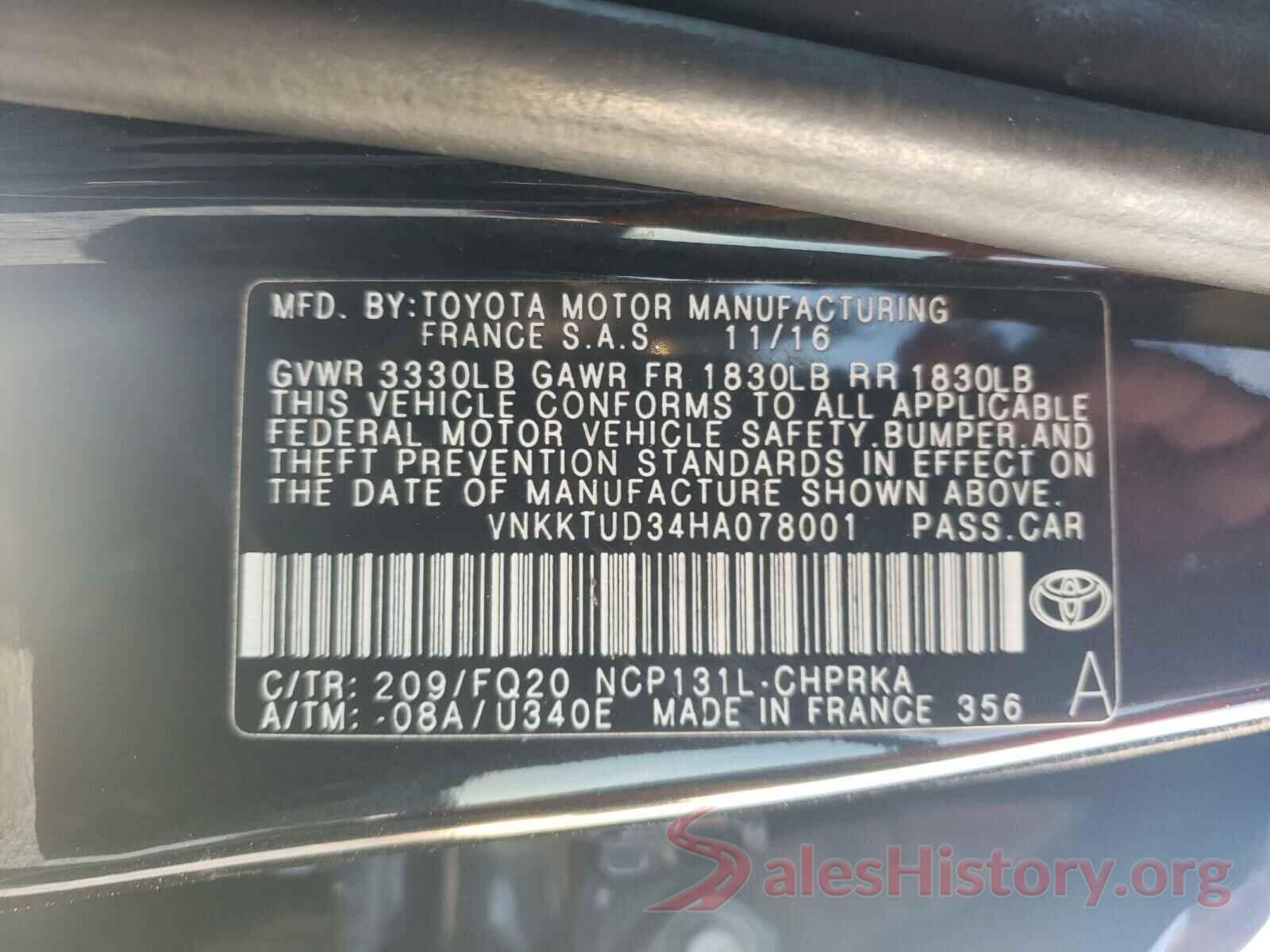 VNKKTUD34HA078001 2017 TOYOTA YARIS