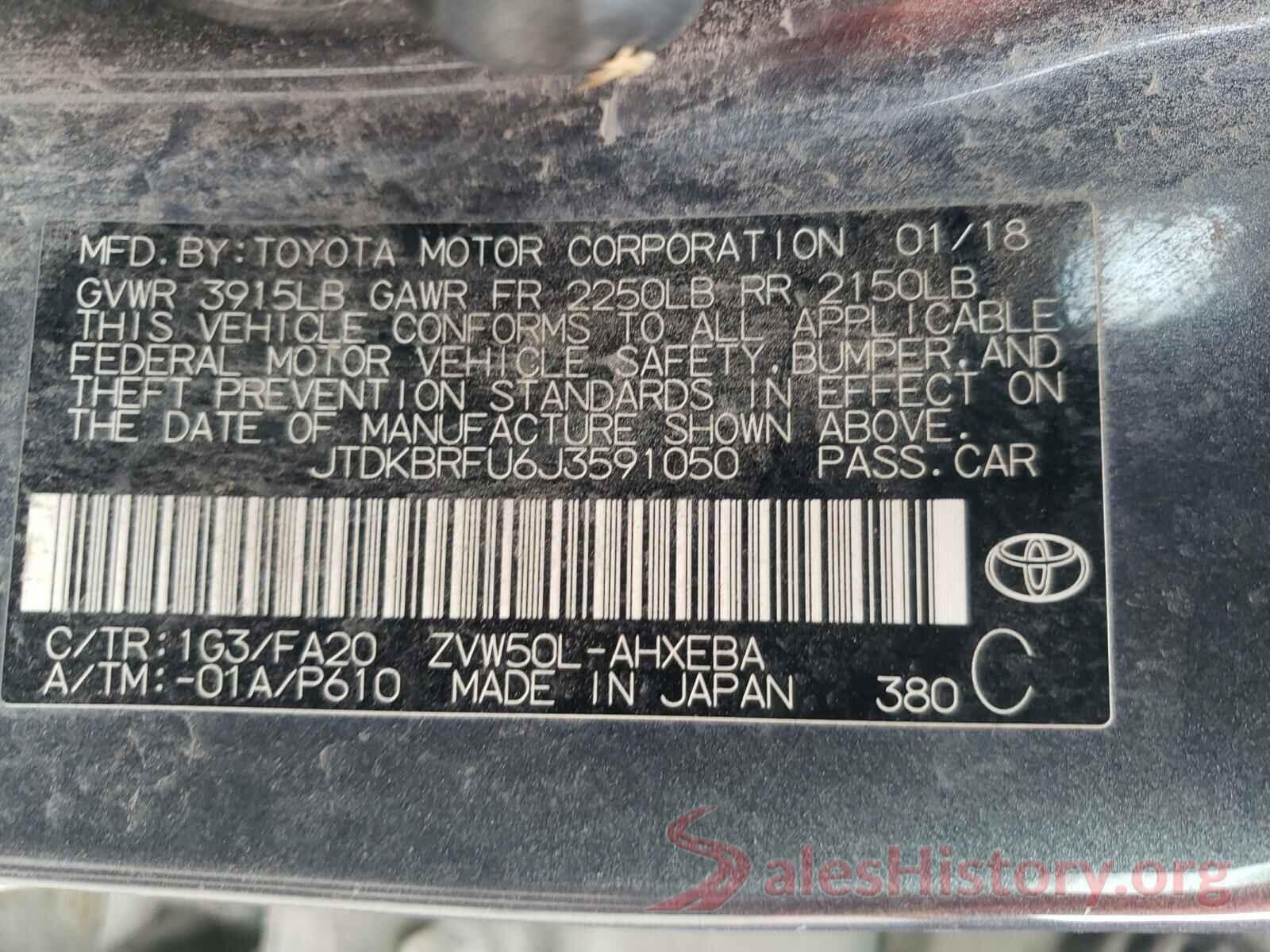 JTDKBRFU6J3591050 2018 TOYOTA PRIUS