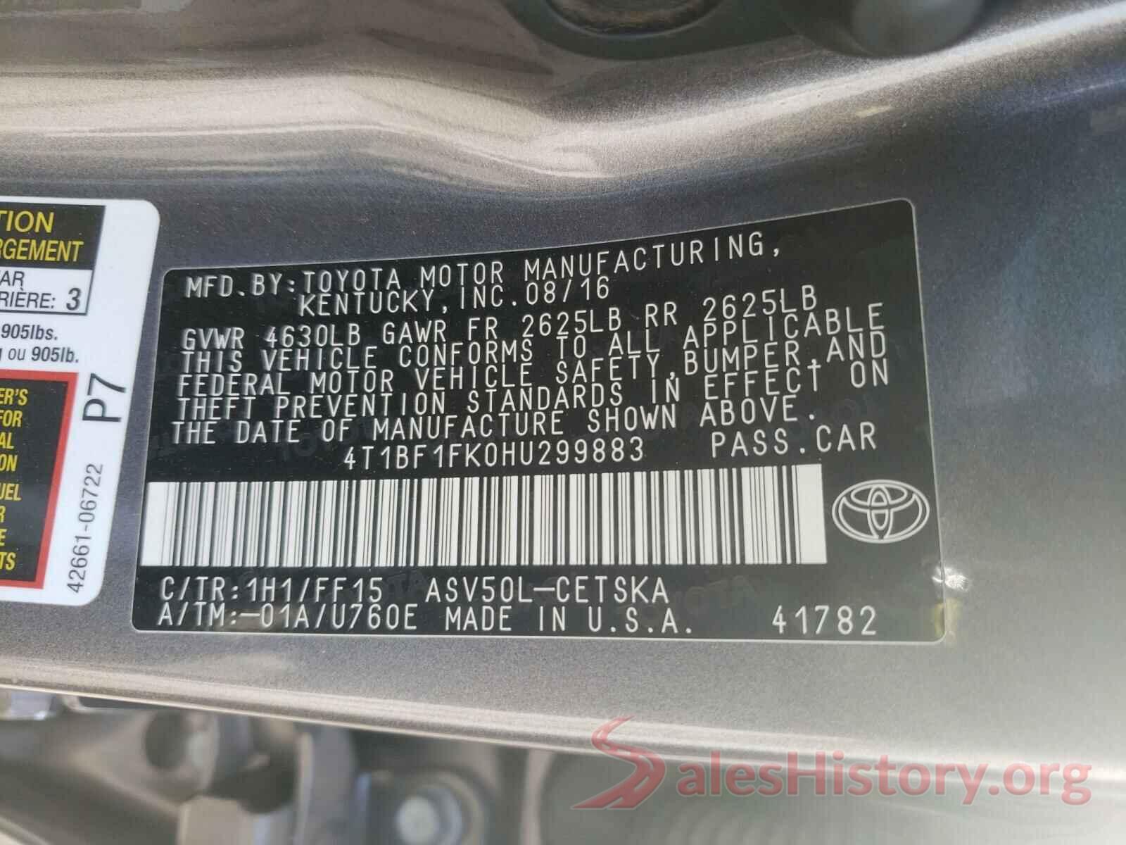 4T1BF1FK0HU299883 2017 TOYOTA CAMRY