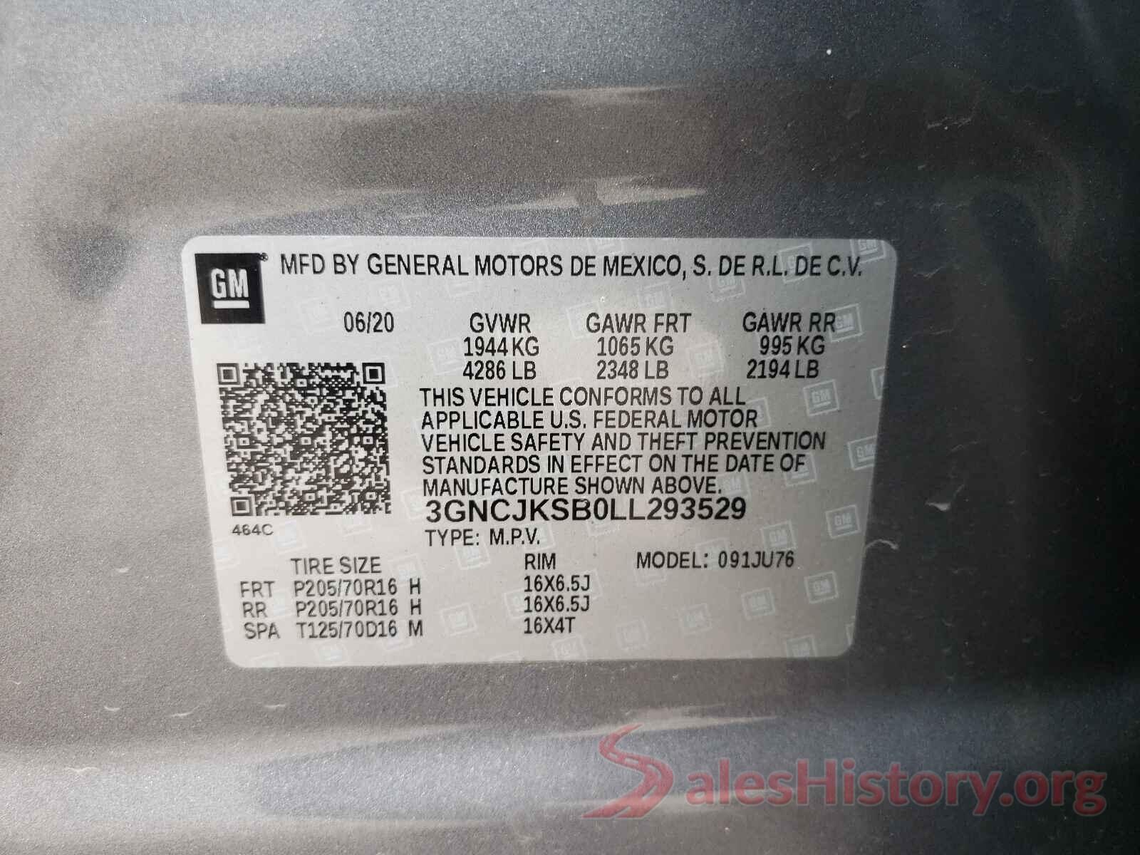 3GNCJKSB0LL293529 2020 CHEVROLET TRAX