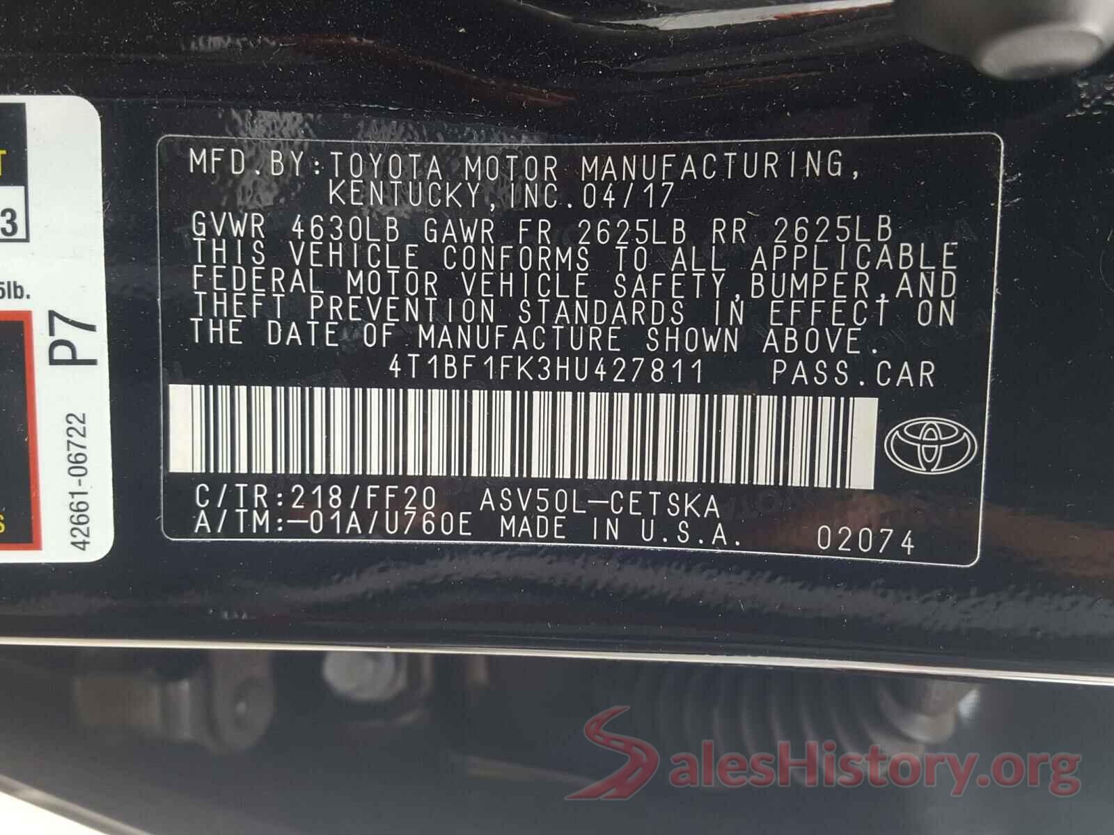 4T1BF1FK3HU427811 2017 TOYOTA CAMRY