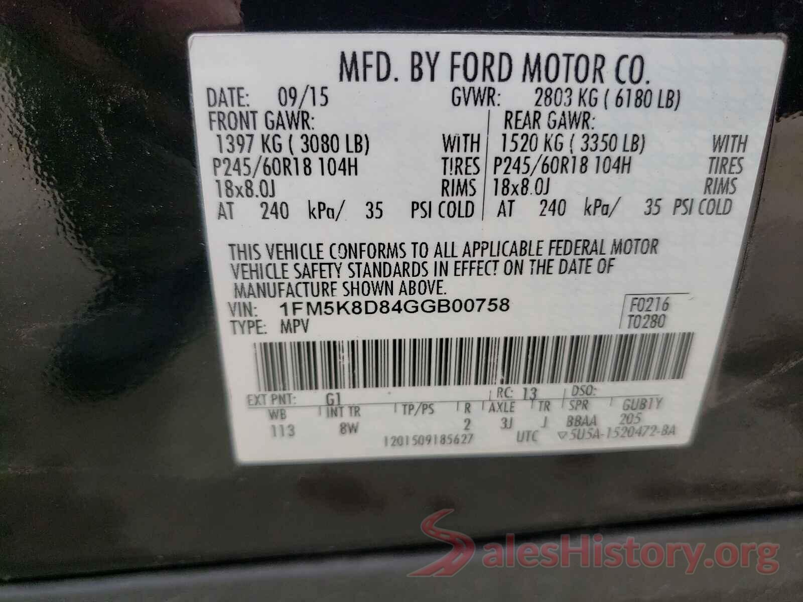 1FM5K8D84GGB00758 2016 FORD EXPLORER