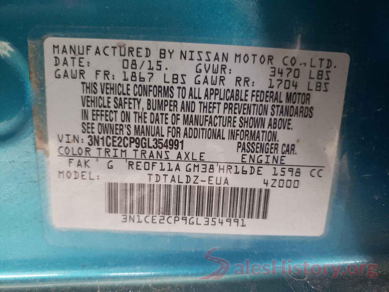 3N1CE2CP9GL354991 2016 NISSAN VERSA