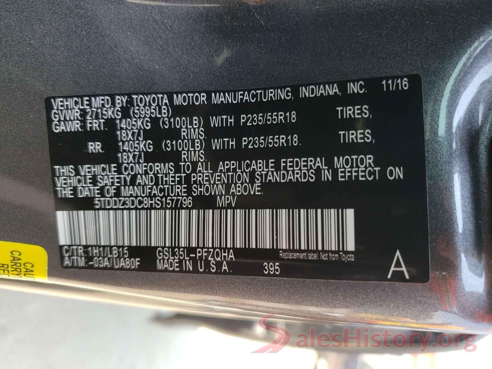 5TDDZ3DC8HS157796 2017 TOYOTA SIENNA