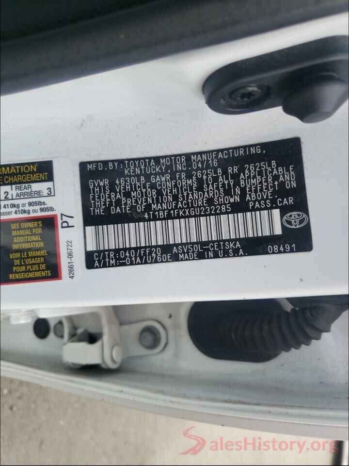 4T1BF1FKXGU232285 2016 TOYOTA CAMRY