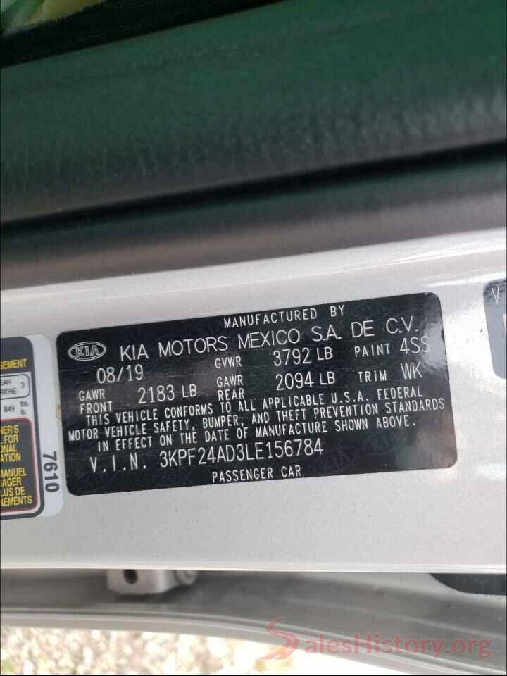 3KPF24AD3LE156784 2020 KIA FORTE