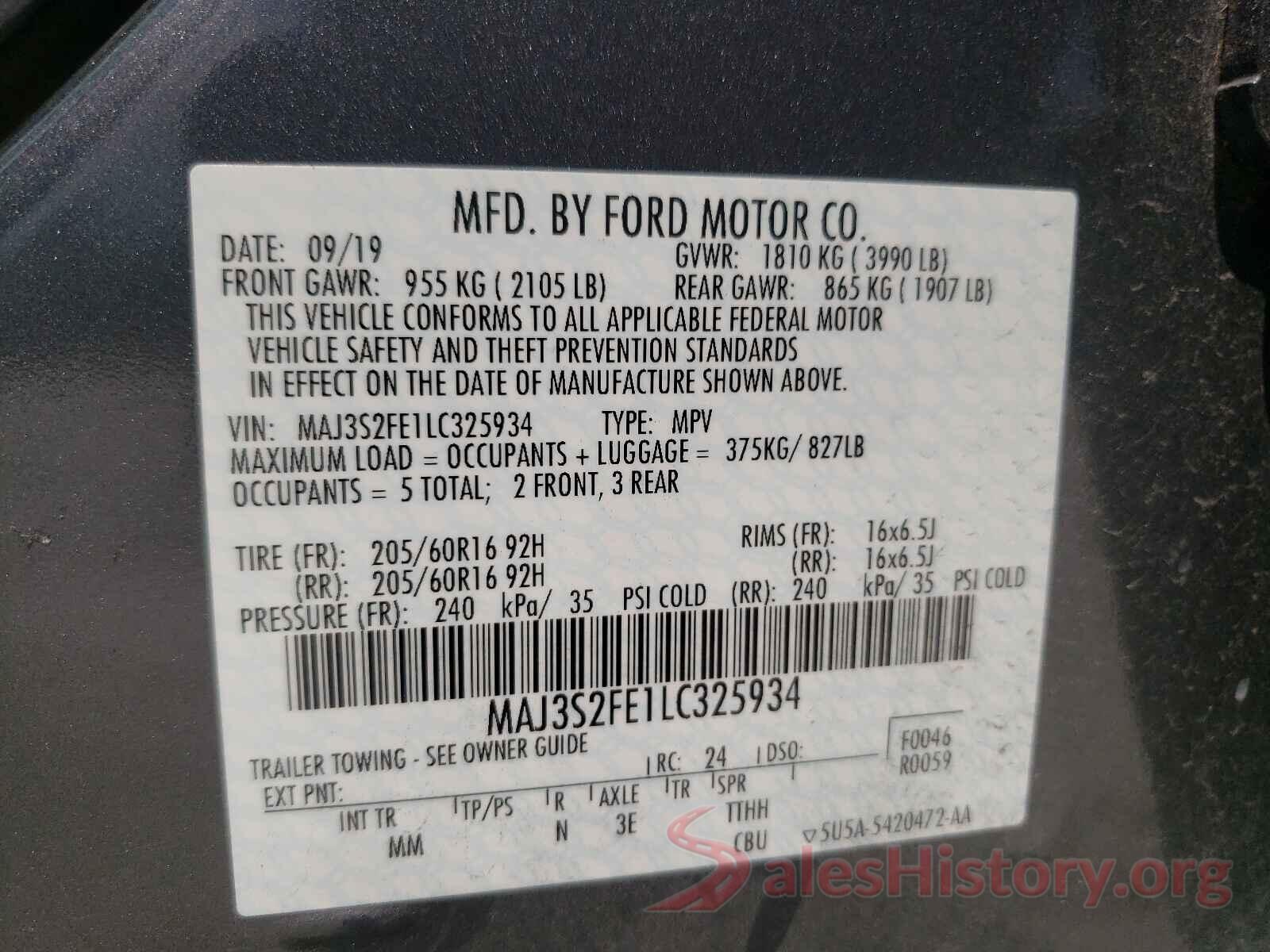 MAJ3S2FE1LC325934 2020 FORD ALL OTHER