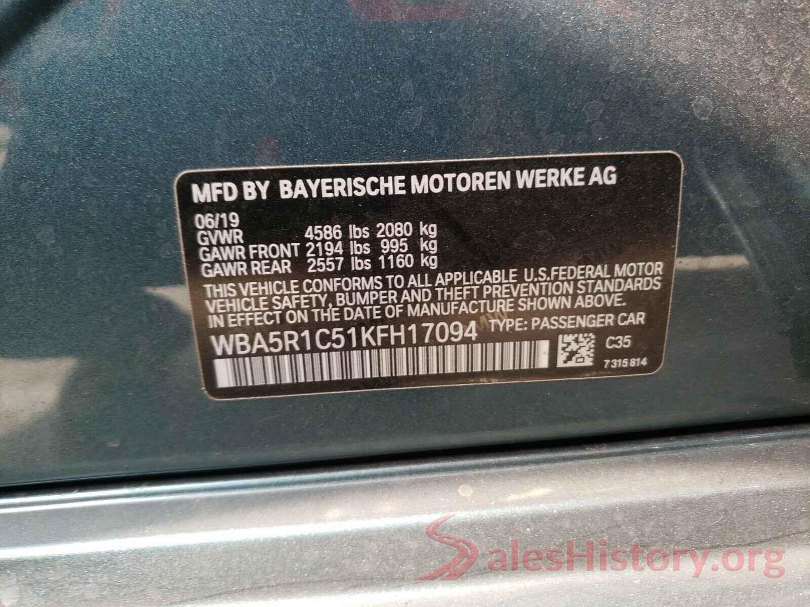 WBA5R1C51KFH17094 2019 BMW 3 SERIES