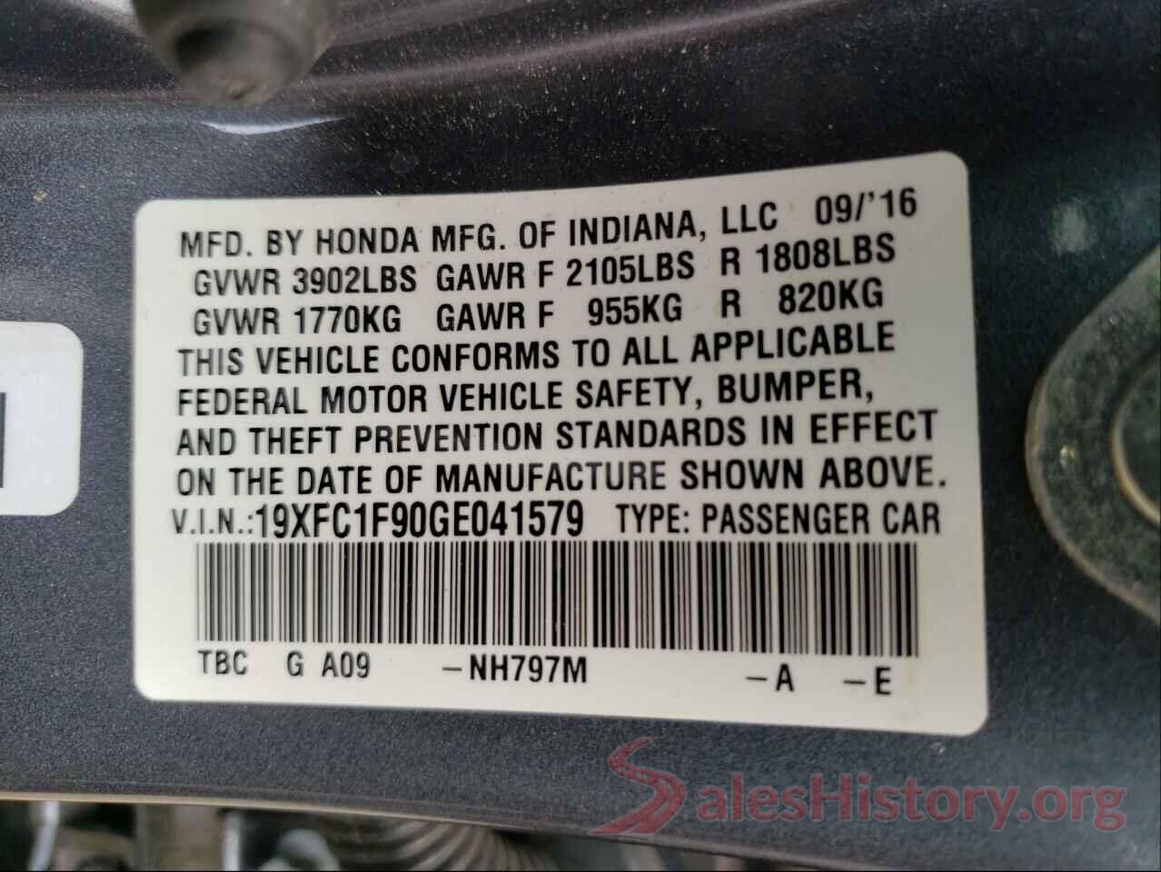 19XFC1F90GE041579 2016 HONDA CIVIC