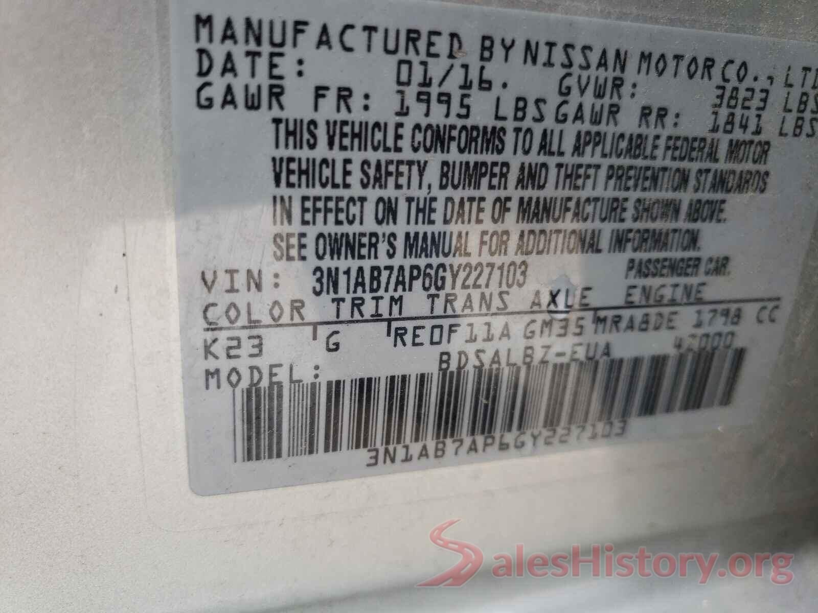 3N1AB7AP6GY227103 2016 NISSAN SENTRA