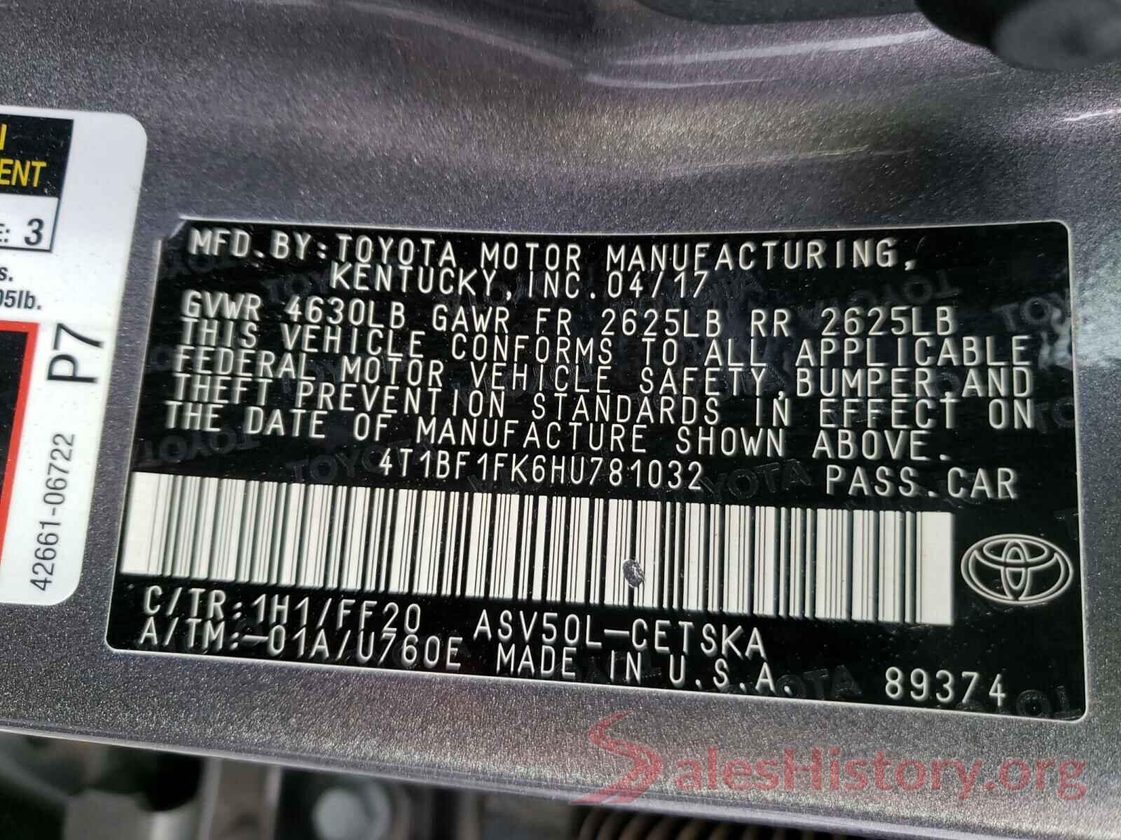 4T1BF1FK6HU781032 2017 TOYOTA CAMRY