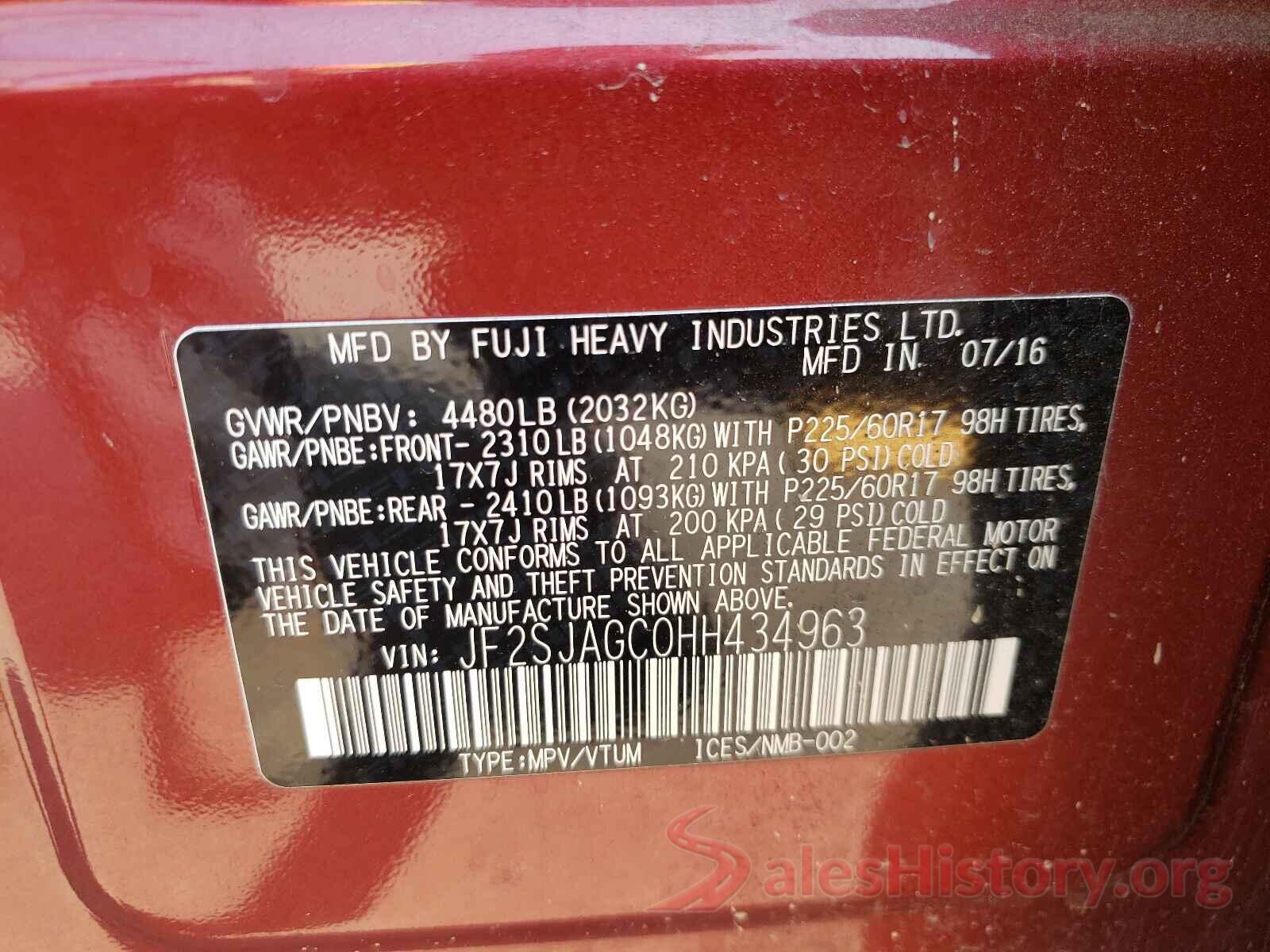 JF2SJAGC0HH434963 2017 SUBARU FORESTER