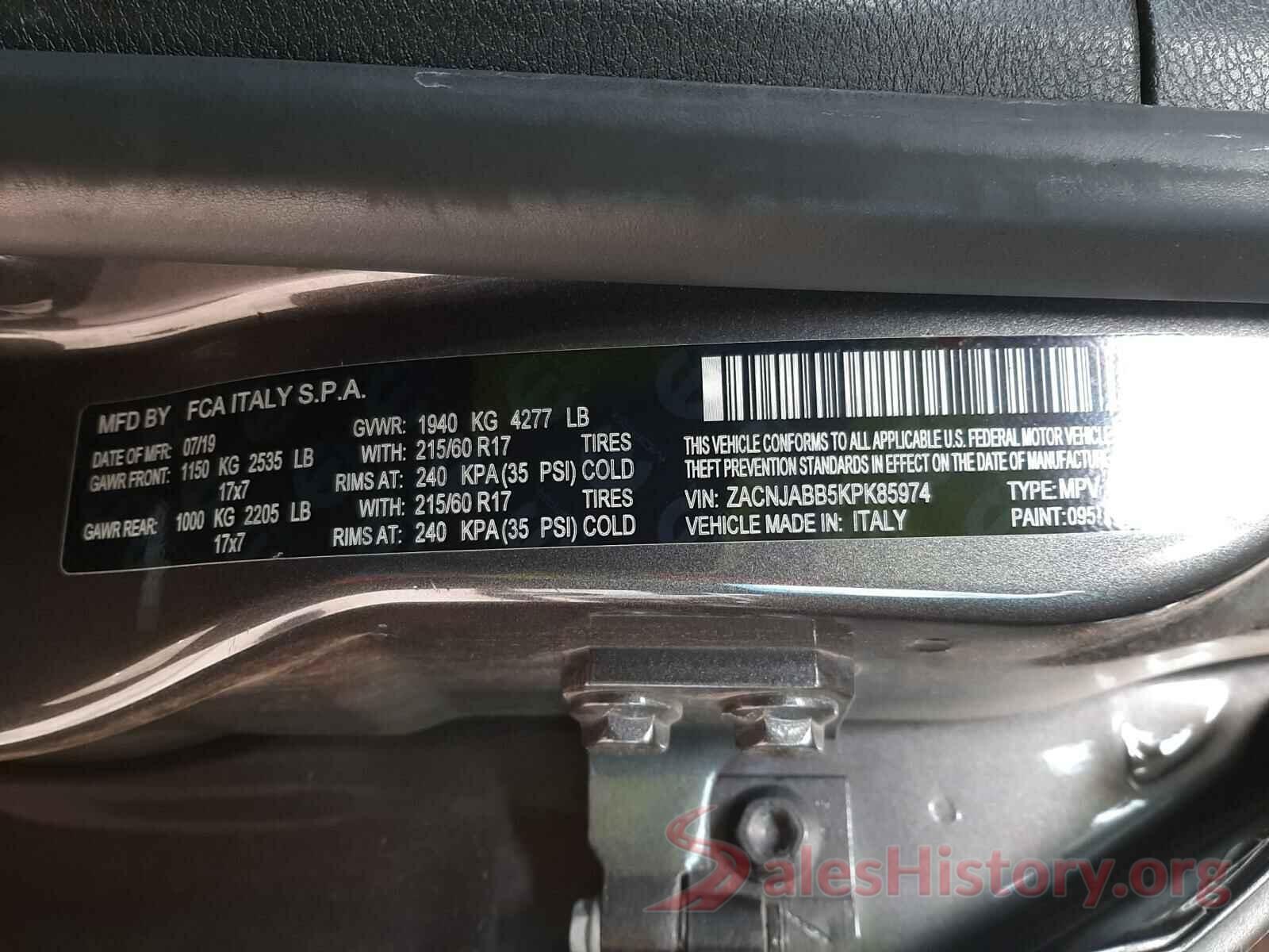 ZACNJABB5KPK85974 2019 JEEP RENEGADE