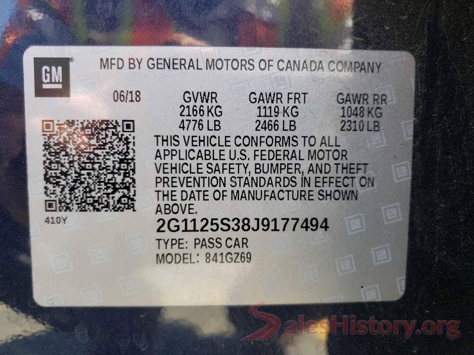 2G1125S38J9177494 2018 CHEVROLET IMPALA