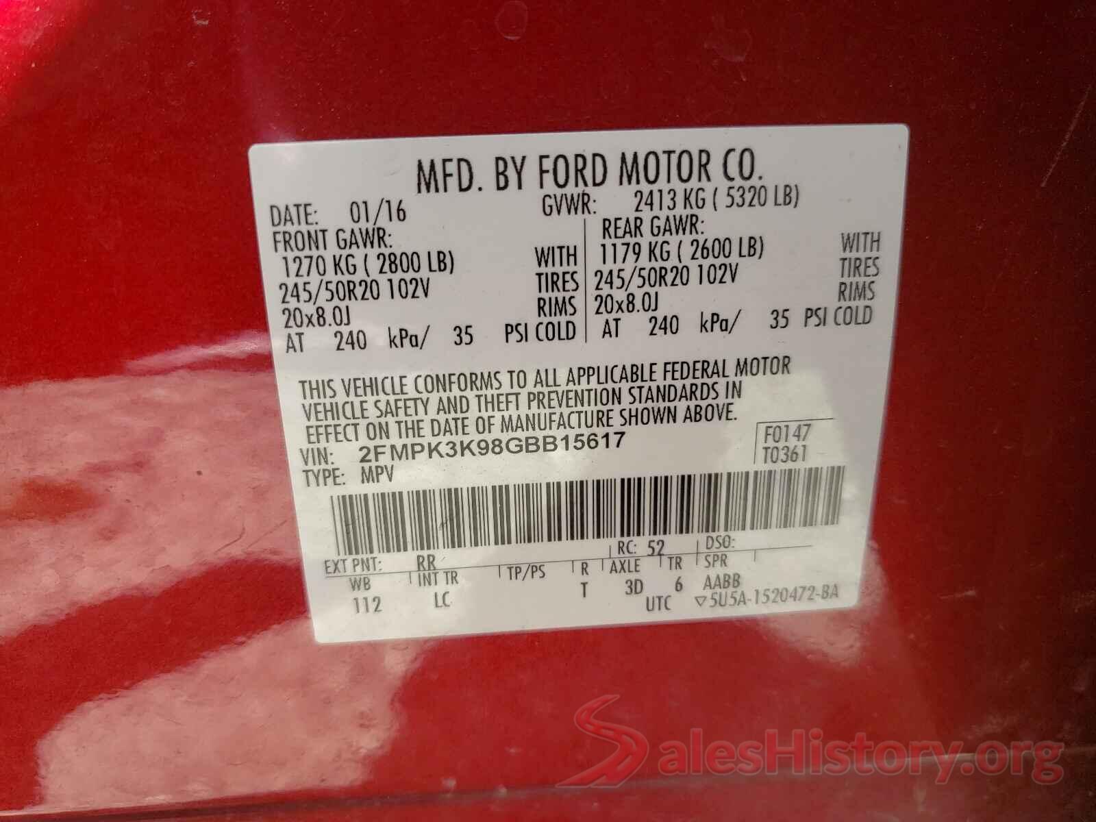 2FMPK3K98GBB15617 2016 FORD EDGE