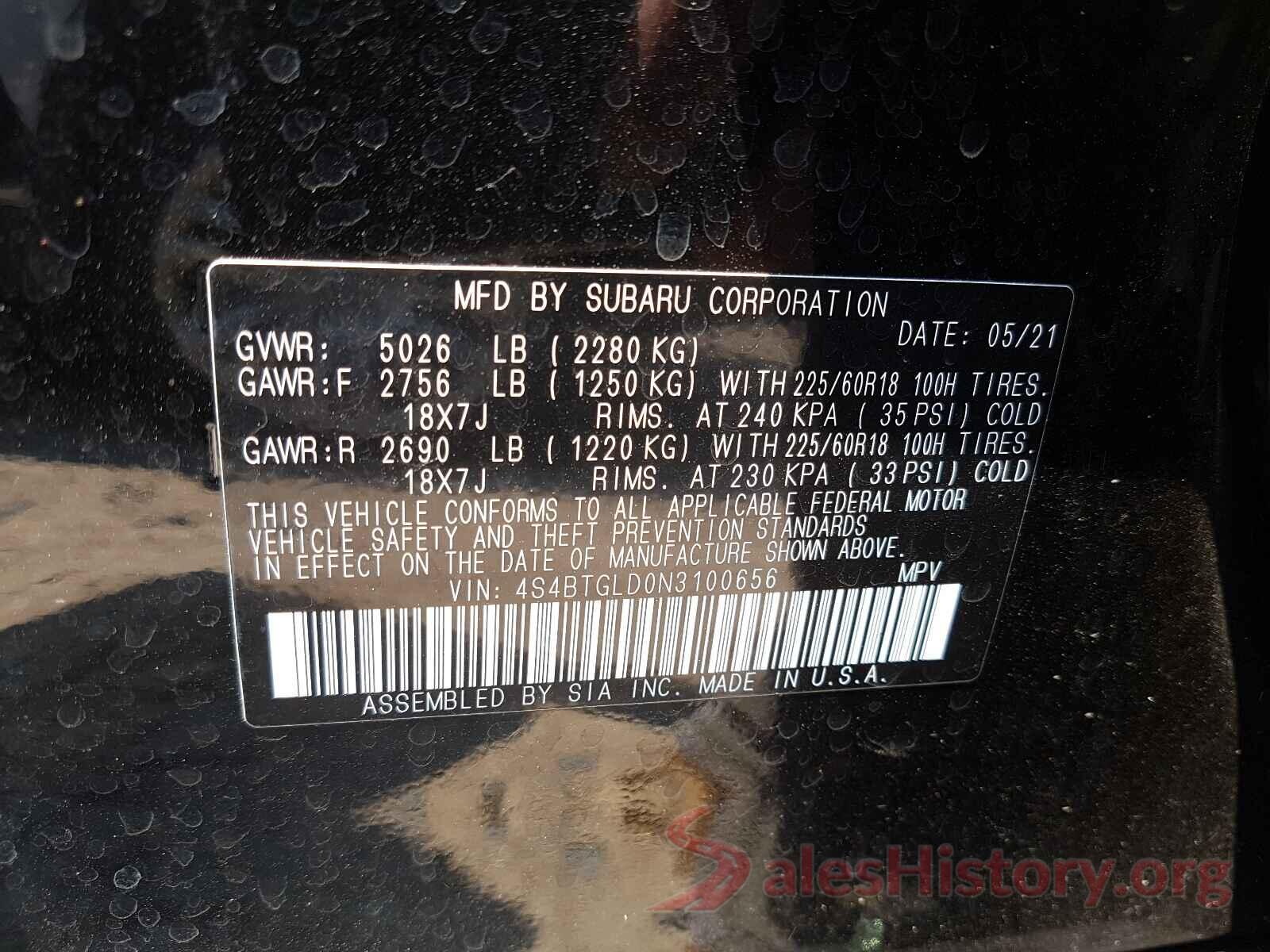 4S4BTGLD0N3100656 2022 SUBARU OUTBACK