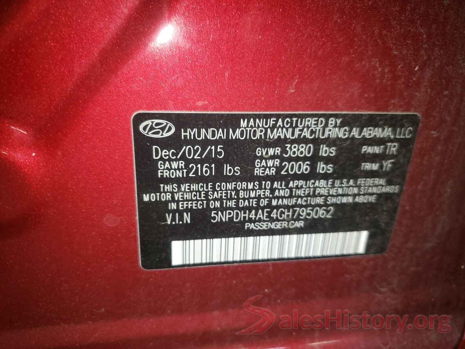 5NPDH4AE4GH795062 2016 HYUNDAI ELANTRA