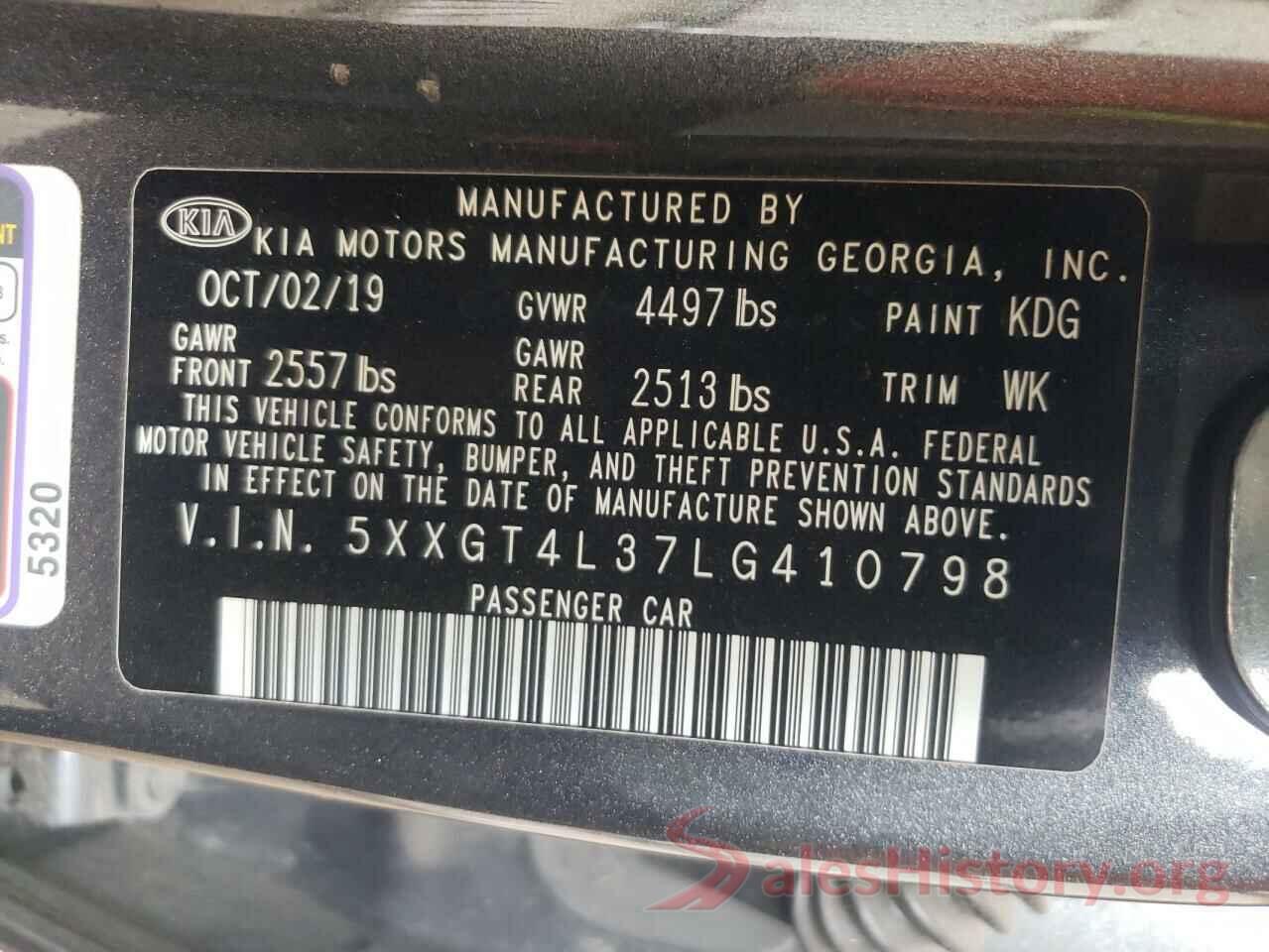 5XXGT4L37LG410798 2020 KIA OPTIMA