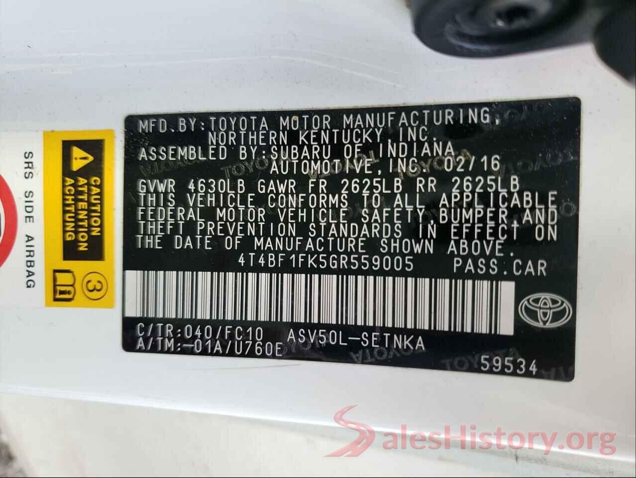 4T4BF1FK5GR559005 2016 TOYOTA CAMRY