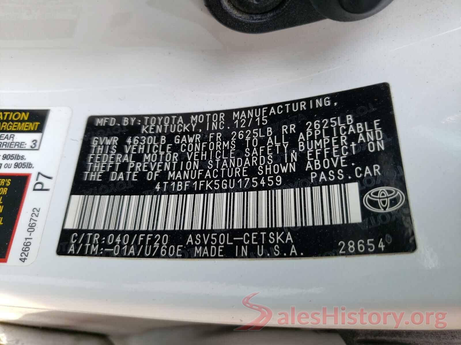 4T1BF1FK5GU175459 2016 TOYOTA CAMRY