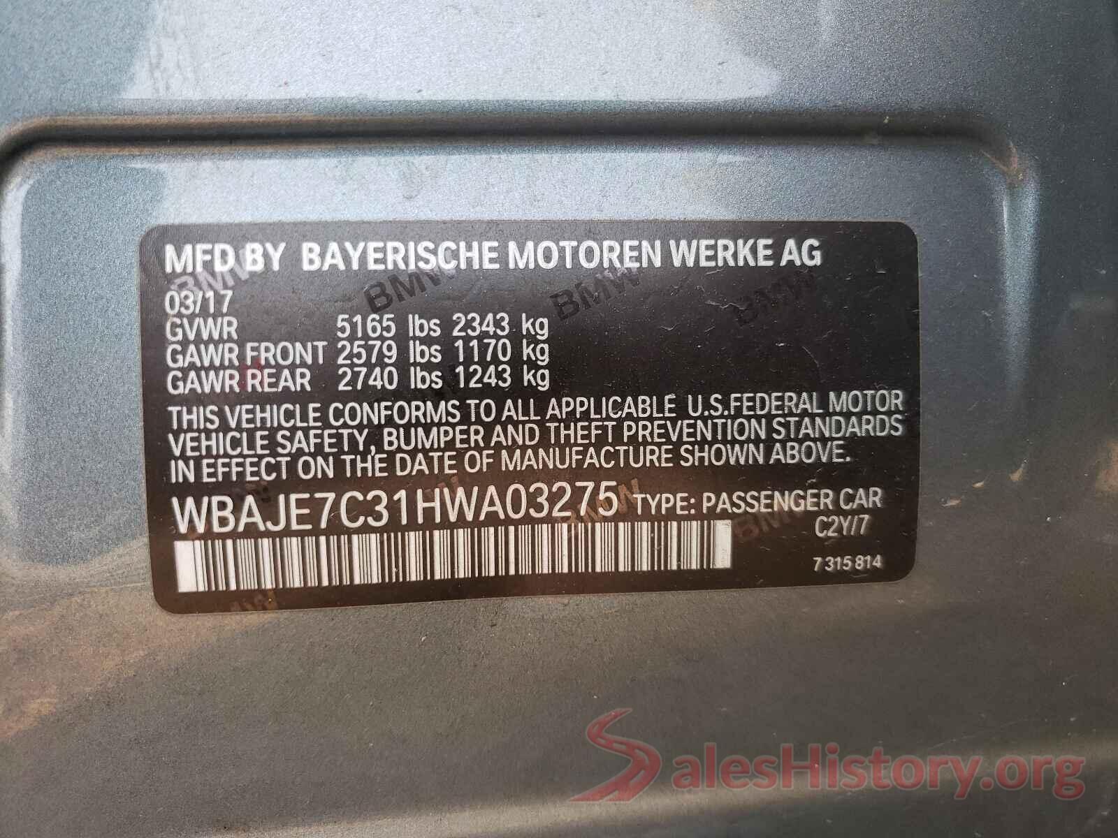 WBAJE7C31HWA03275 2017 BMW 5 SERIES