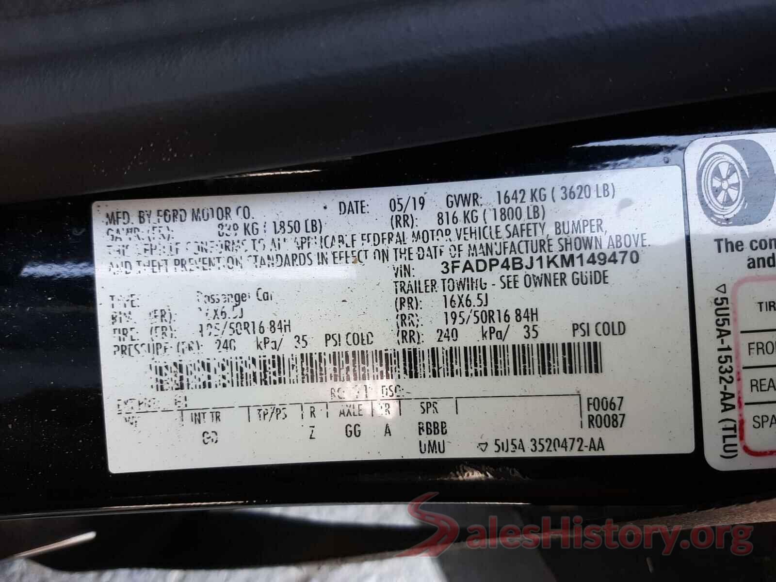 3FADP4BJ1KM149470 2019 FORD FIESTA