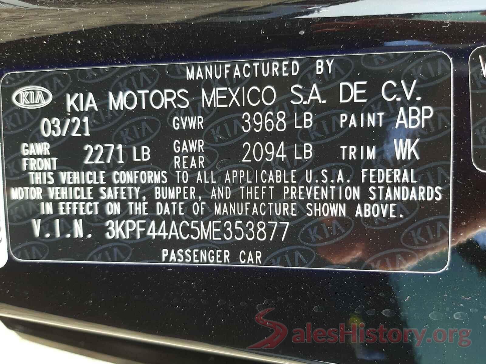 3KPF44AC5ME353877 2021 KIA FORTE