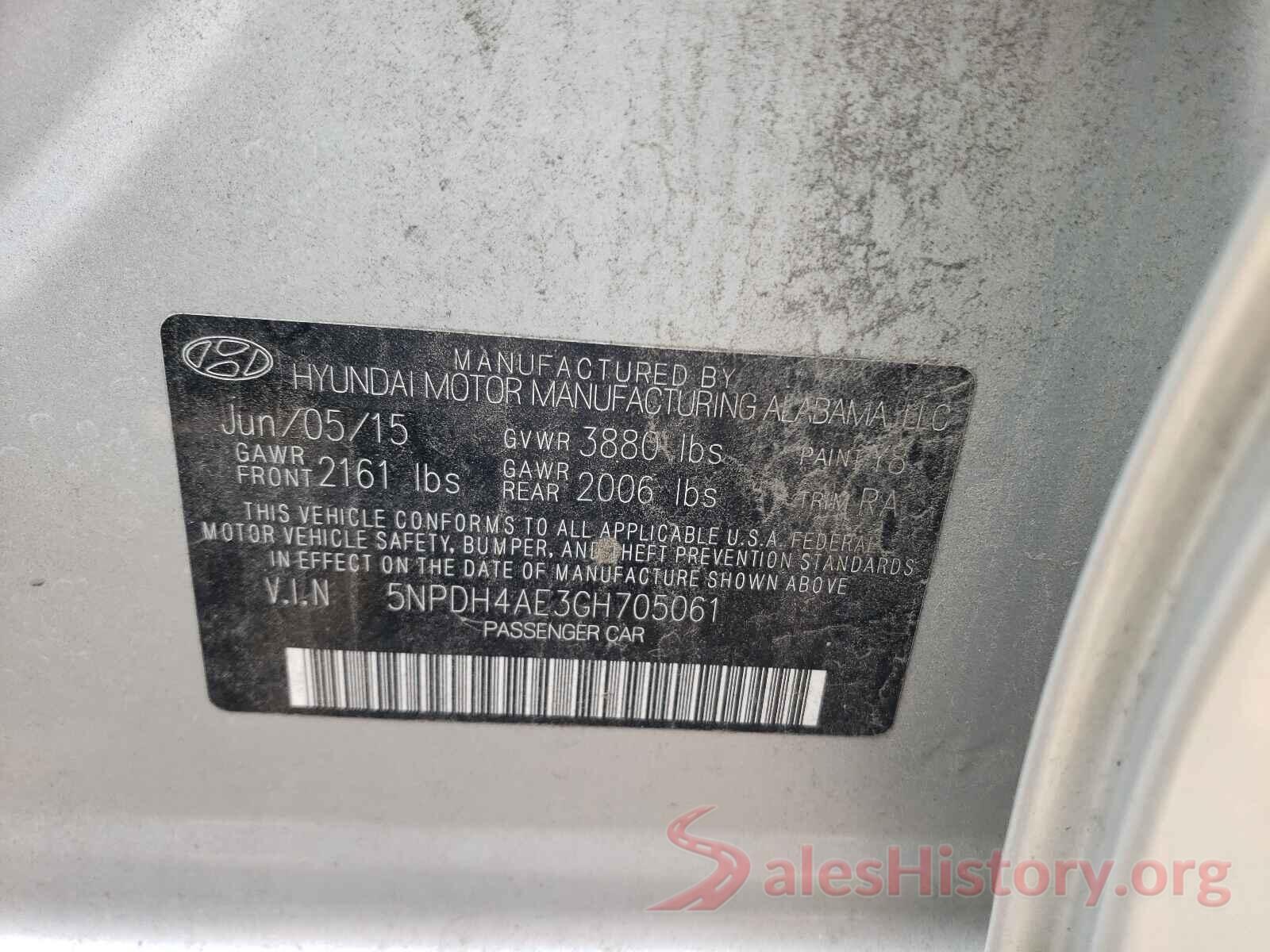 5NPDH4AE3GH705061 2016 HYUNDAI ELANTRA