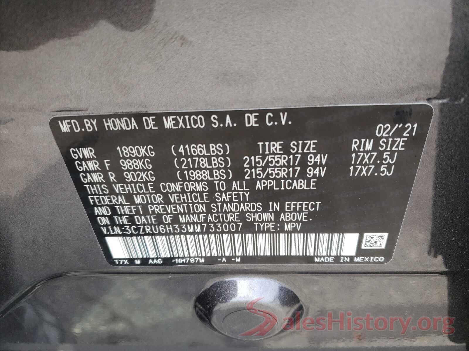 3CZRU6H33MM733007 2021 HONDA HR-V