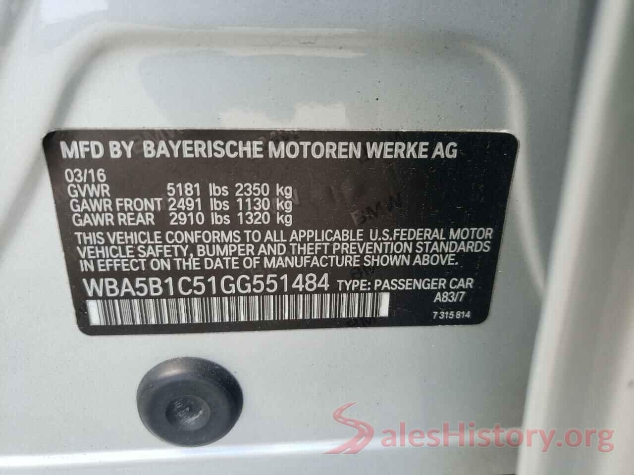 WBA5B1C51GG551484 2016 BMW 5 SERIES