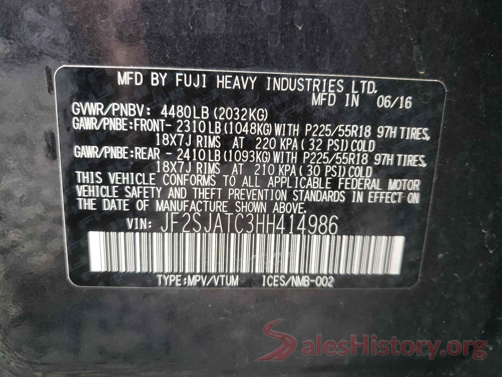 JF2SJATC3HH414986 2017 SUBARU FORESTER