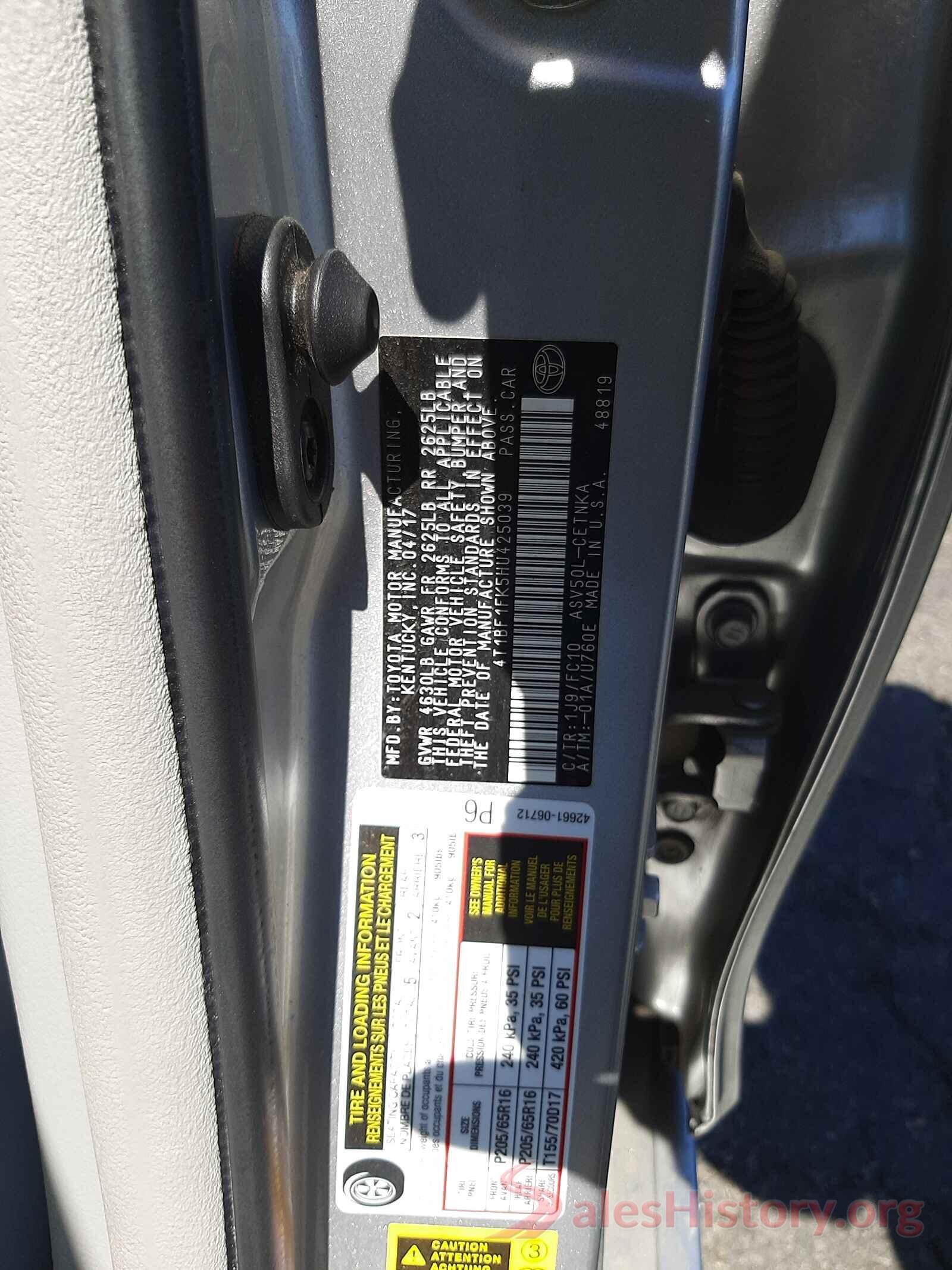 4T1BF1FK5HU425039 2017 TOYOTA CAMRY