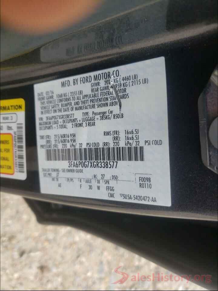 3FA6P0G7XGR338577 2016 FORD FUSION