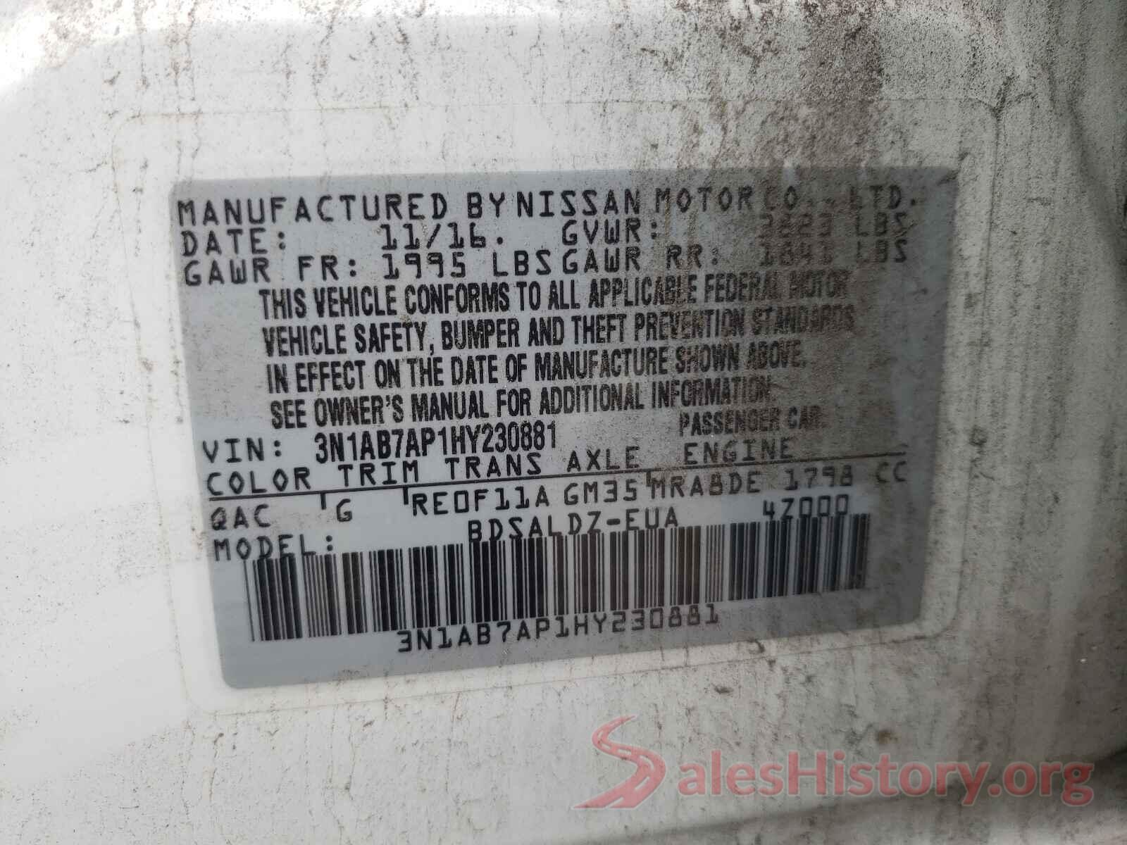 3N1AB7AP1HY230881 2017 NISSAN SENTRA