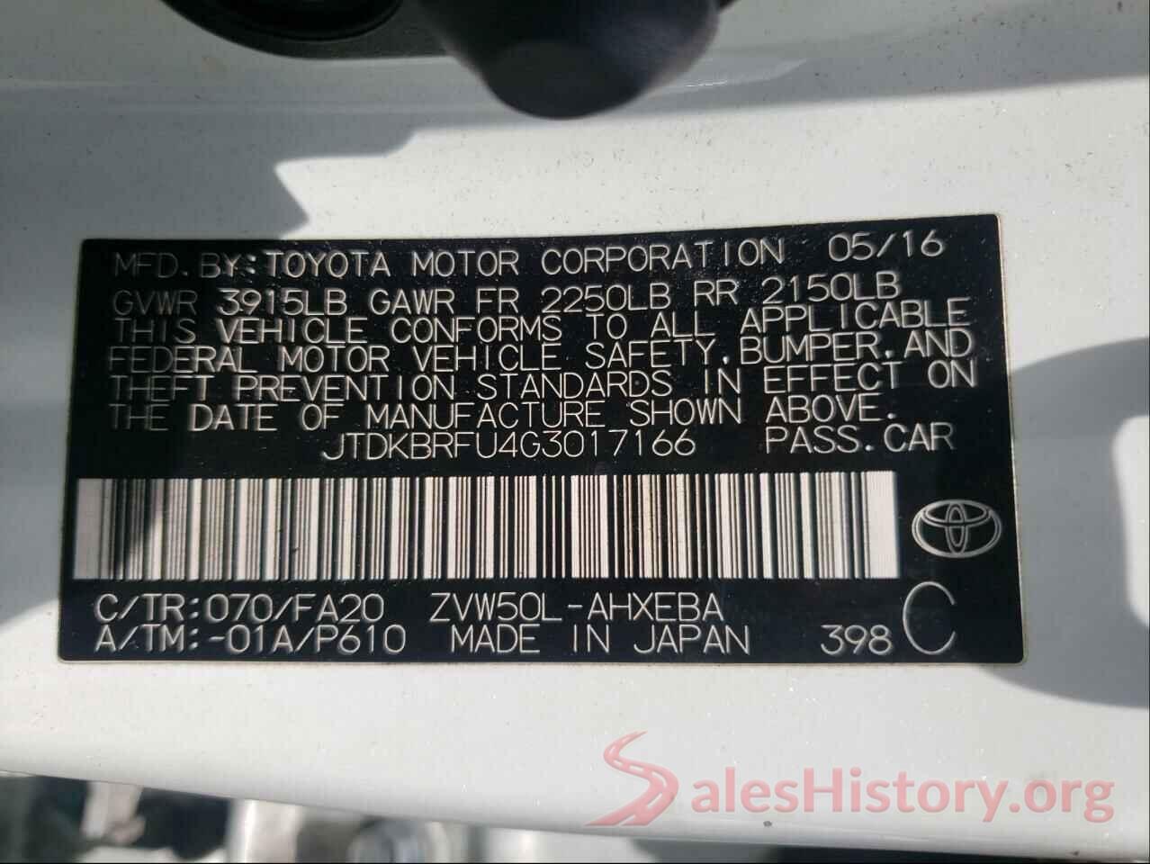 JTDKBRFU4G3017166 2016 TOYOTA PRIUS