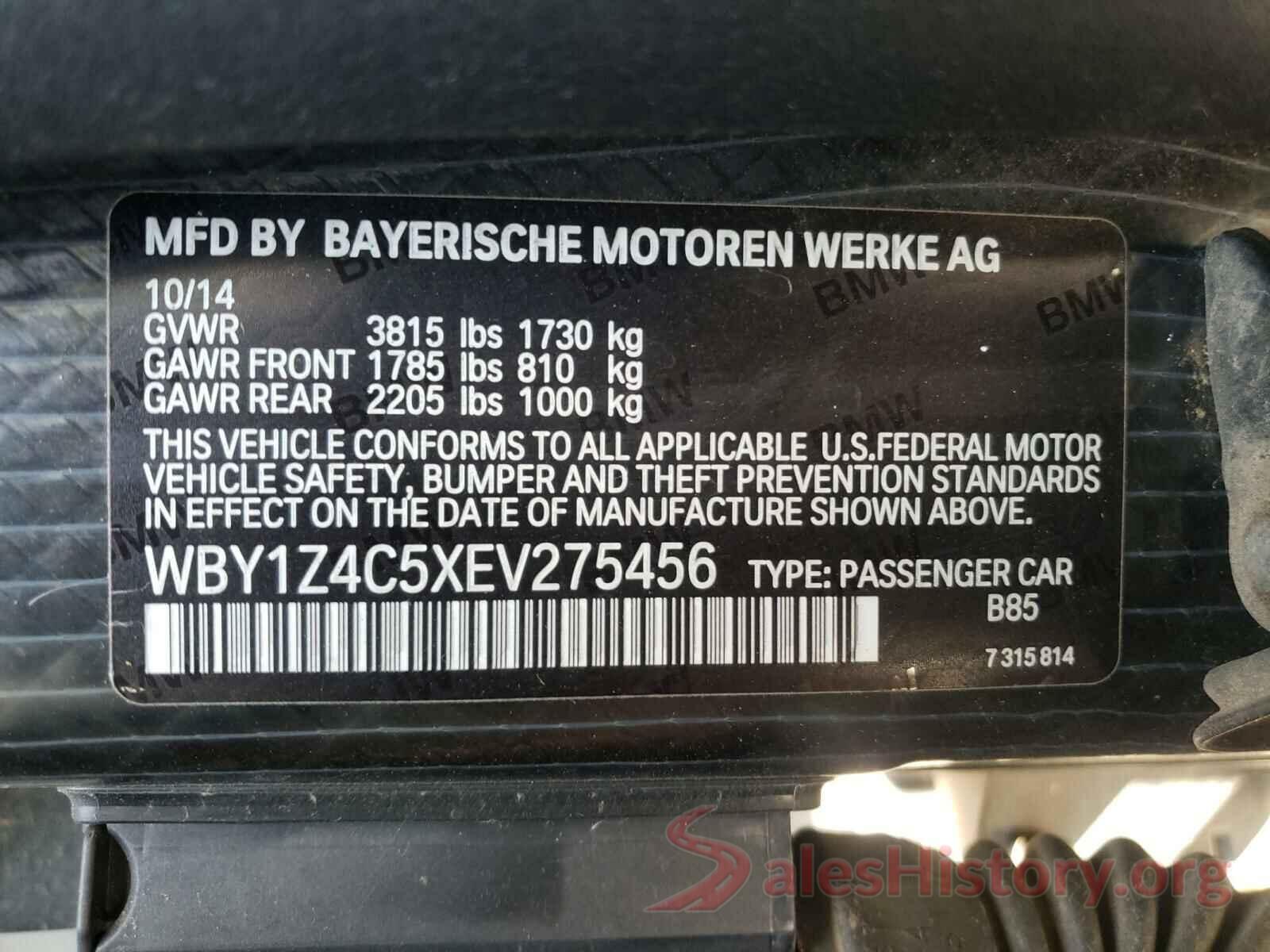 WBY1Z4C5XEV275456 2014 BMW I SERIES