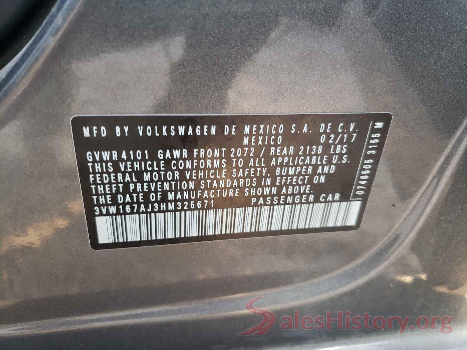 3VW167AJ3HM325671 2017 VOLKSWAGEN JETTA