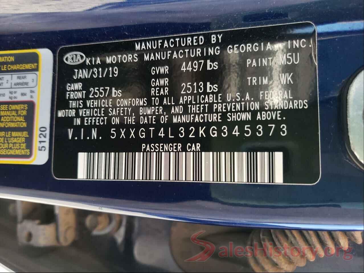 5XXGT4L32KG345373 2019 KIA OPTIMA