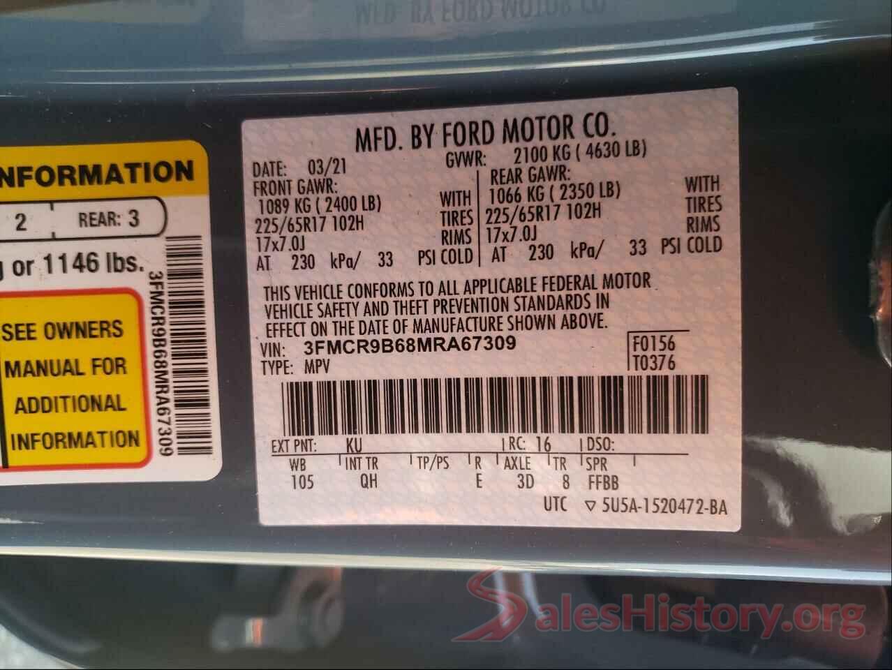 3FMCR9B68MRA67309 2021 FORD BRONCO