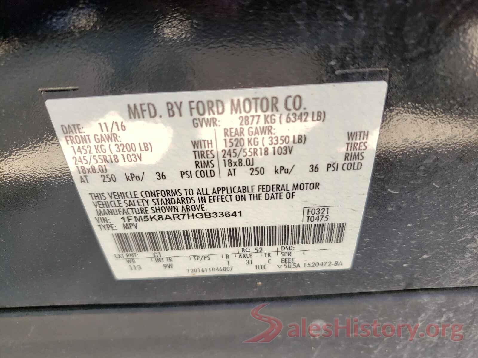 1FM5K8AR7HGB33641 2017 FORD EXPLORER