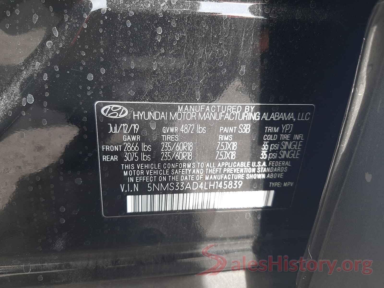 5NMS33AD4LH145839 2020 HYUNDAI SANTA FE