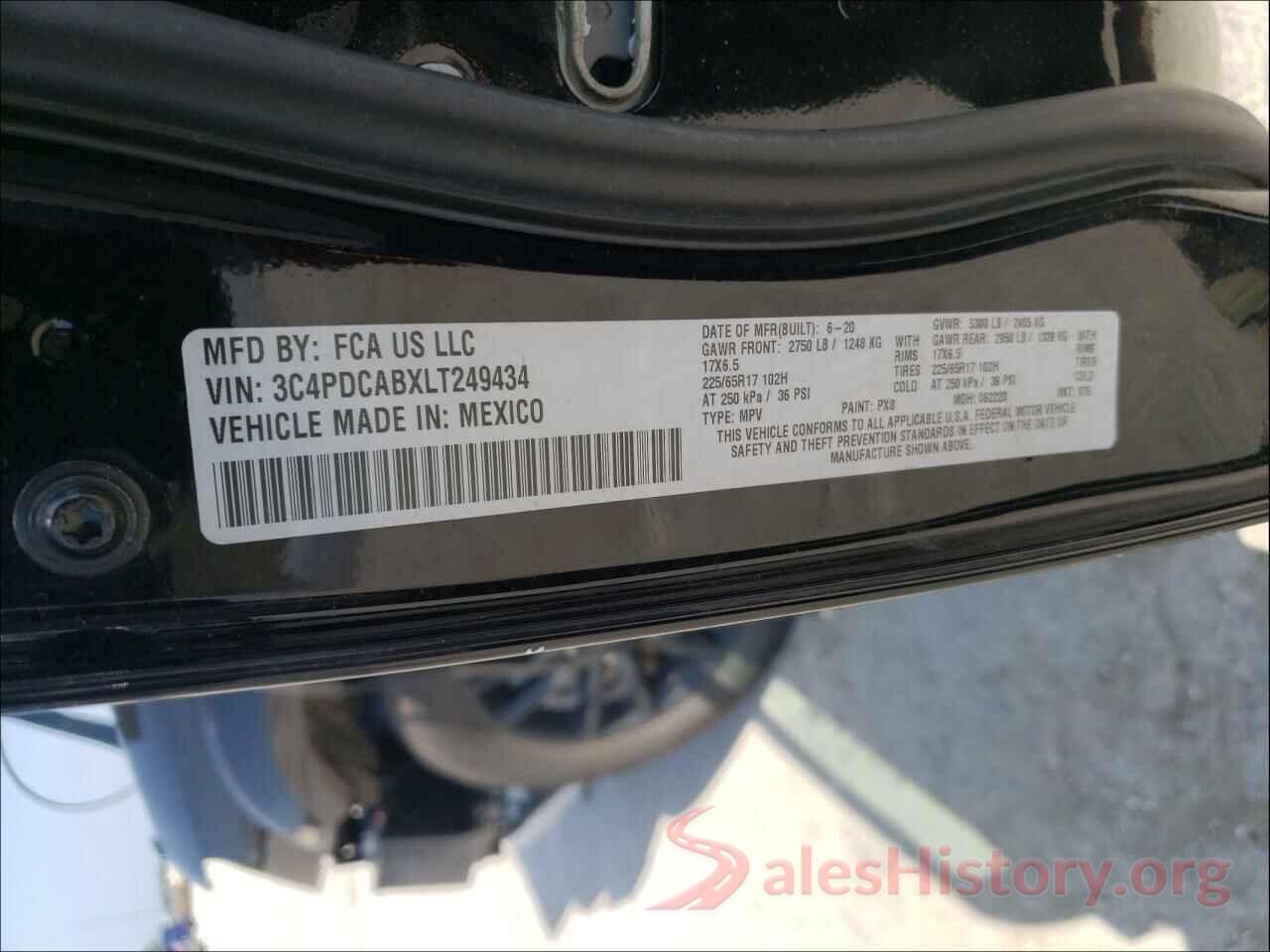 3C4PDCABXLT249434 2020 DODGE JOURNEY