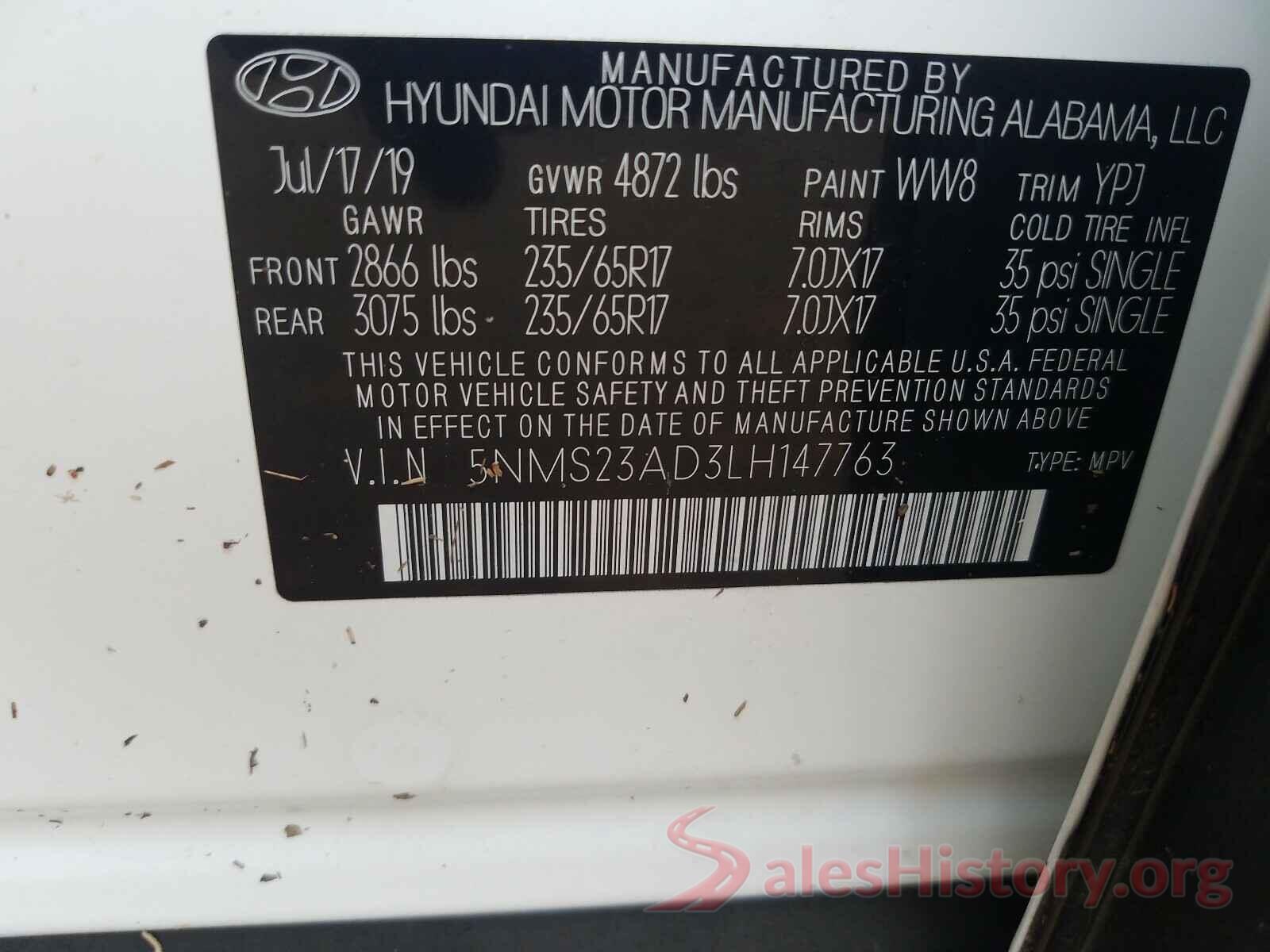 5NMS23AD3LH147763 2020 HYUNDAI SANTA FE